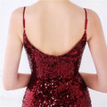 Women Spaghetti Strap Party Maxi Dress Sexy V Neck Evening Green Sequin Dress Elegant Long Prom Dress Vestido Longo