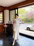 Olivegirl 2026 Embroidered Jacquard Lace Splicing Long Dress Cheongsam Chinese Improved Qipao Summer High End Women's Clothing