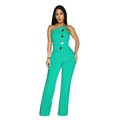 Women's Elegant Button Strapless Sleeveless Irregular Jumpsuits One Piece Metal Button Decor Overalls Outfit Night Clubwear