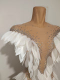 Elegant White Feather-Embellished Mermaid Gown Luxury Performance Costume Red Carpet Gala Singer Stage Formal Event Attire