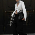 Solid Loose Temperament Blouse for Women Lapel Long Sleeves Patchwork Lace Up Elegant Top Female Fashion Clothing