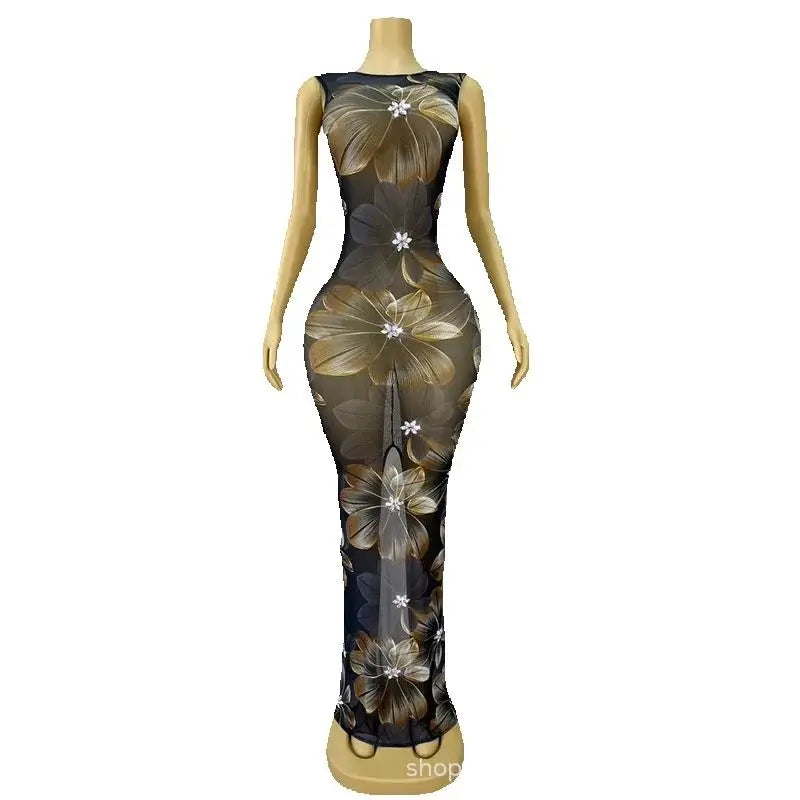 Glam Mesh Temperament Waist High Transparent Dress Adult Model Catwalk Trendy Cocktail Party Evening Dress Mini Vestido Glam Hot
