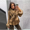 Retro Suede Faux Fox Fur Collar Blazer Coat Long Sleeve Double Breasted Fluffy Furs Cuff Women Fashion Jacket 2026 Chic Outfits