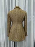 Chic Luxurious Tweed Blazer for Wommen Noched Collar Long Sleeve Patcfhwork Double Breasted Elegant Formal Coat Female New
