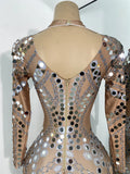 Women Sexy Spandex Tight Jumpsuit Long Sleeve Mirrors Cosplay Costume Nightclub Dancer Outfit Performance Stage Wear