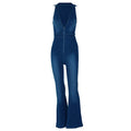 Cotton Elegant Denim Jumpsuit Women Sleeveless Zipper Fashion Hipster Casual High Street Wide Legs Activewear Outfits