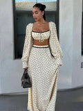 White Pink Floral Choker Neck Dress Women Elegant V-neck 3/4 Sleeves Peplum Ruffle Hem Long Dresses 2026 Lady Daily Vestidos New