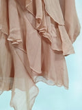 Off The Shoulder Short Dress Female Stand Collar Long Sleeve Ruched Waist Ruffles Dresses for Elegant Retro Date