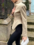 Chic Irregular Women Jackets Stand Collar Long Sleeve Vintage Slim Jacket for Business Commute Casual Outing New