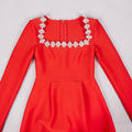 Elegant Mini Square Collar Diamond Evening Dress Short A-Line Long Sleeves White Pocket Princess Prom Gowns 2024 New