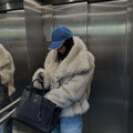 2026 Winter New Fashion Gradient Fluffy Fur Coat Women High Street Luxury Big Fur Collar Faux Fox Fur Jacket Female Overcoats