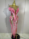 Women Transparent Mesh Long Dress Sparkly Diamonds Pearl Evening Party Birthday Wedding Gown Celebrity Sexy Stage Outfit