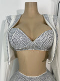 Women's Rhinestones Top Shorts Sets Nightclub Show Three Pieces Outfit Nightclub Performance Singer Dance Costume Stage Wear