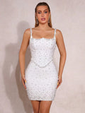 Sexy Backless Spaghetti Strap White Sleeveless Bodycon Bandage Dress Women Elegant Prom Gown Club Party Birthday Dresses