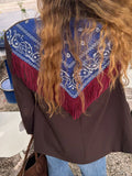 Women Bandana Print Blazer Jacket Triangle Scarf Tassel Fringe Back Loose Suit Coat 2026 Fashion Casual Office Lady Chic Jacket