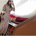 Boho Colorful Stripe Midi Skirt Set Turn Down Collar Single Breasted Long Sleeve Shirt Fitted Waist Flowy Women Skirts Outfits