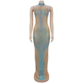Festival Sexy Halter See Through Backless Bodycon Party Dress Sexy Mesh See Through Sparkling Rhinestone Mermaid Long Dress