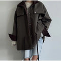 Retro Drew-string Jackets Women's Loose Full Sleeves Buttons Zipper Pockets Lapel Coats 2026 New Ladies Autumn Solid Outwear