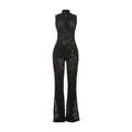Sexy Jumpsuit Woman Metal Knot Patchwork Jacquard Ruched Waist Stretch Skinny Midnight Workout Streetwear Overalls