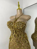 Luxury Sparkly Sequins Diamonds Short Skirt Two Pieces Sets Birthday Dress Women Sexy Performance Costume Singer Stage Outfit