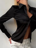 Elegant Buttons Women Shirts Lapel Collar Long Sleeve Chic Fitted Shirt for Daily Commute Wear Fashion Autumn New