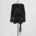 Solid Loose Short Dresses For Women Round Neck Long Sleeve High Waist Spliced Lace Up Chic Dress Female Fashion