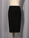 Fashion Spliced Metal Pin Two Piece Set for Women Stand Collar Long Sleeve Pullvers Mid Waist Bodycon Knee Skirt Suit Female