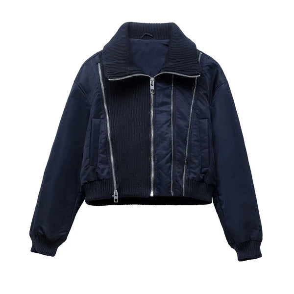 New Women's Zipper Stitching Bomber Jacket Clip Cotton Jacket Stitching Women's Top
