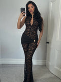 Sexy Jumpsuit Woman Metal Knot Patchwork Jacquard Ruched Waist Stretch Skinny Midnight Workout Streetwear Overalls