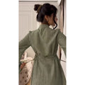 Chic Oriental Slim Long Dress Set Women Casual Stand Collar Full Sleeve Knot Button Slit Hem Suit Spring Lady Street Wears New