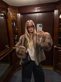 Women Brown Faux Fur Long Sleeve Jacket High Stand Collar Batwing Sleeve Warm Outfit Winter Lady New Highstreet Outerwear 2026