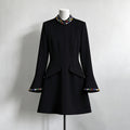 Black Luxury Crystal Slim Fit Mini Dresses For Women Stand Neck Long Sleeved Tunic Dress Female New
