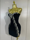 Sexy Strapless Diamond Chain Black Backless Bodycon Bandage Mini Dress Women Elegant Prom Gown Club Evening Party Birthday Dress