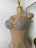 Luxury Women Sexy New Design Sparkly Rhinestones Spandex Bodysuit Party Nightclub Outfit Performance Costume Stage Wear