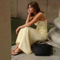 Sexy Knitted Suspender Dress For Women Summer Plunge Slim Long Dress High Waist Elegant Rib Knit Dress Vacation Clothes