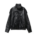 Original Chic Black Faux Leather Jackets Women Long Sleeve Buttons Elastic Oversized Coats Fashion 2026 Autumn Winter Streetwear