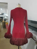 Elegant Slimming Spliced Ruched Mini Dresses For Women Flower Bud Design With Long Sleeves High Waist Dress Female New
