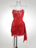Sexy Lace See-through Patchwork Corset Dress Female Bodycon Elegant Party MIrrgualr Mini Dress Women Tube Top Dress New