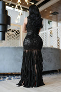Sexy Sparkly Sequin Patchwork Bodycon Dresses for Woman Ruffle Tassel Dress Female Party Clubwear Long Birthday Outfits