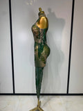 Sparkly Rhinestone Sexy Mesh Bodycon Jumpsuit Nightclub Bar Evening Party Gogo Dancer Clothing Drag Queen Outfit Stage Costume