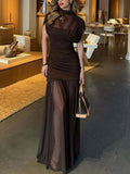 Solid Slimming Spliced Folds Dress for Women O Neck Sleeveless Elegant Temperament Dresses Female Summer Fashion