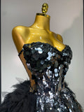 Sparkly Black Sequins Two Pieces Set for Women Party Evening Prom Celebrate Birthday Photo Shoot Dress Nightclub Dance Costume