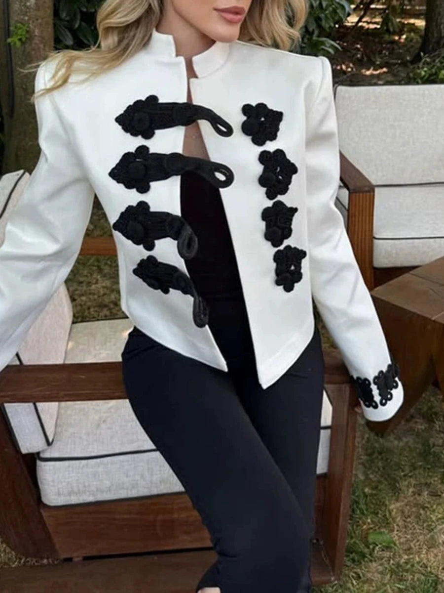 Elegant Button Women Jackets Stand Collar Long Sleeve Fitted Jacket for Date Gathering Commute Wear Fashion Autumn