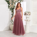 Sleeveless Evening Dresses V-Neck Sequined Embroidery Long Party Gown Clothing Elegant Mesh A-Line Formal Wedding Dress