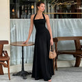 Solid Square Neck Around The Neck Maxi Dress Slim Fit Sleeveless Backless Long Gowns Elegant Women's Dinner Guest Evening Robes
