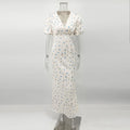 Printed Maxi Dress Women Elegant Slim V-Neck Short-Sleeve Evening Dress Summer New Casual Commuter Female Dress