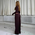 White Ribbed Knit Two Piece Set for Women Slim Button Accent Cardiagns Low Waist Loose Pant Suit for Casual Outings