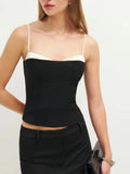 Hit Color Slimming Tube Top for Women Square Collar Sleeveless Spliced Lace Edge Backless Temperament Vests Female