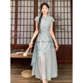 Summer Dress Short Sleeved Dreen Women's Cheongsam Qipao Traditional Improved Slim A-line Long Dress Irregular High-end Elegant