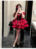 Olivegirl Sweet Lace Dress Lolita Red Cute Girl Spring High-end Women Summer Birthday Party Elegant Princess Lolita Dresses